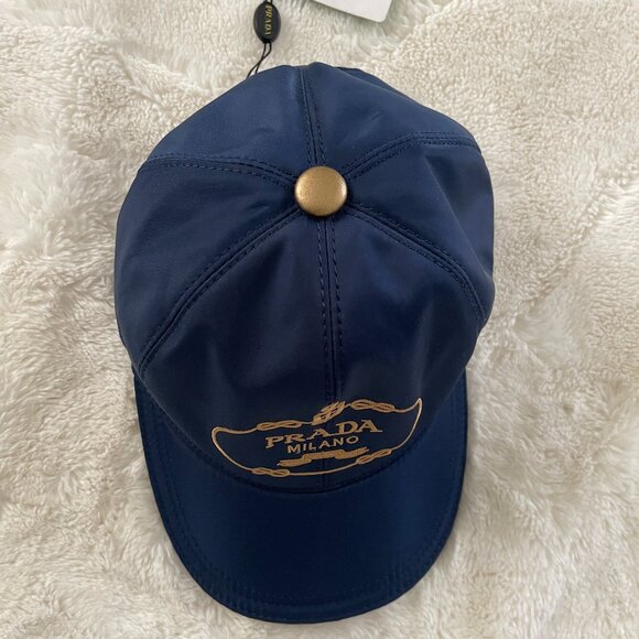 Prada Men's Nylon Dark Blue/Gold Baseball Cap Size: M - Picture 2 of 8